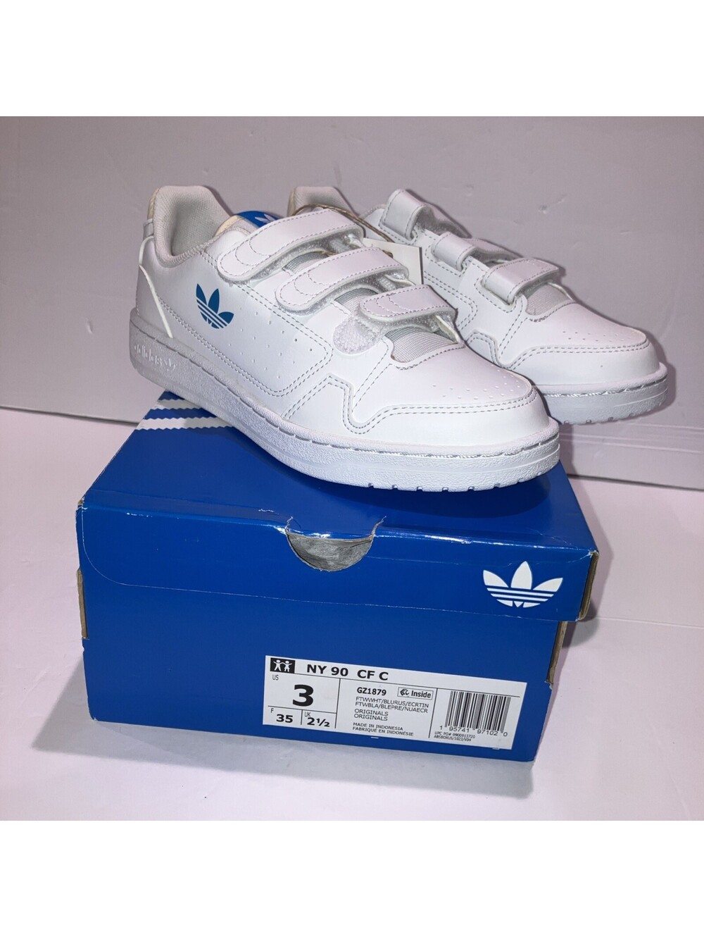 Adidas NY 90 CF C 'Cloud White / Blue Rush GZ1879 /Youth Size 3  NEW